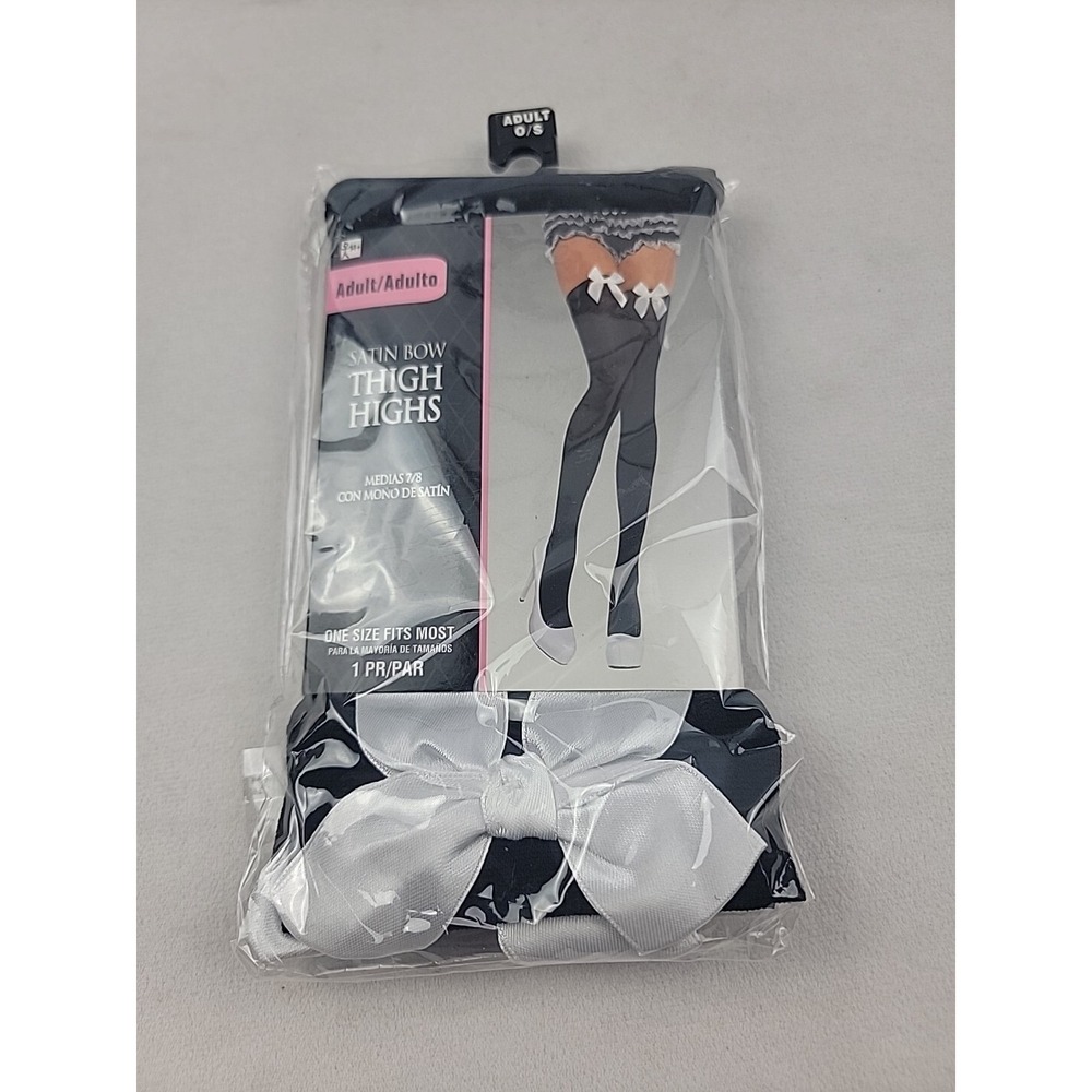 Amscan White Satin Bow Black Thigh Highs Halloween Costume Dress Up Adult OS